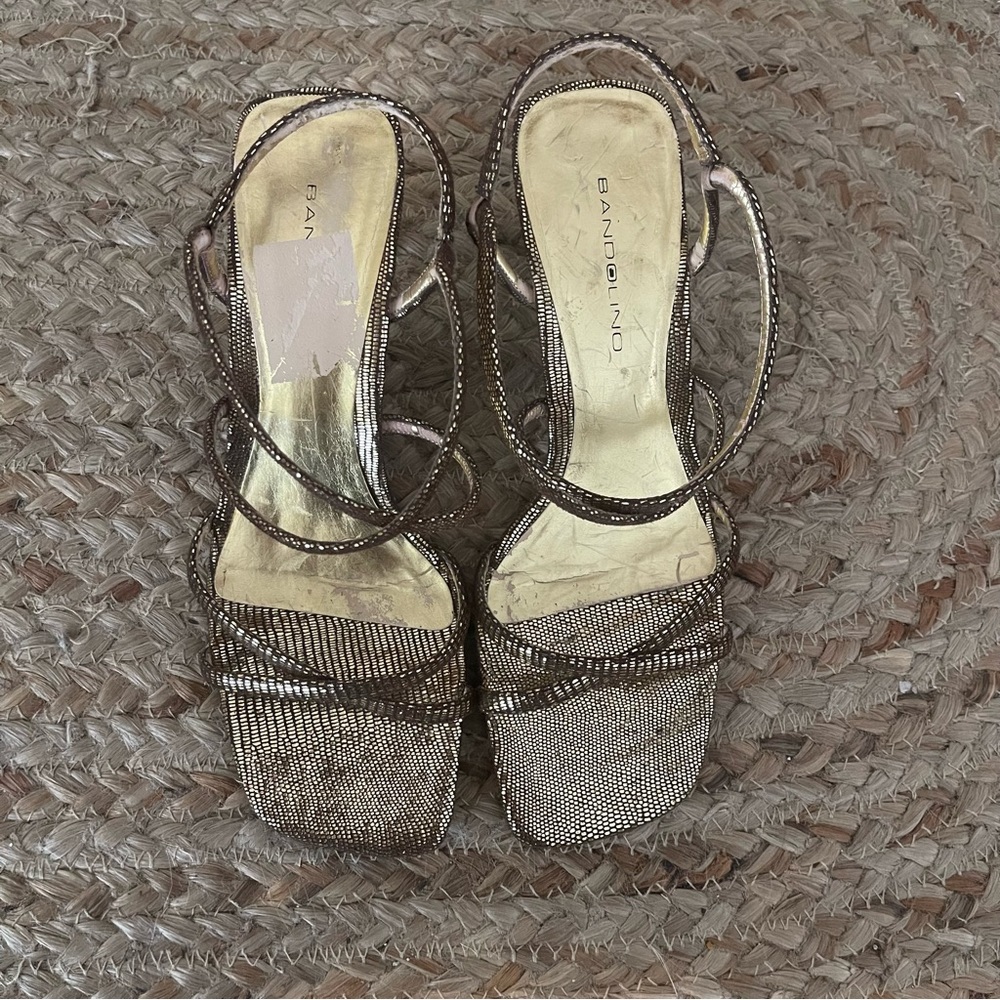 Y2K Gold Shimmer Strappy Kitten Heels